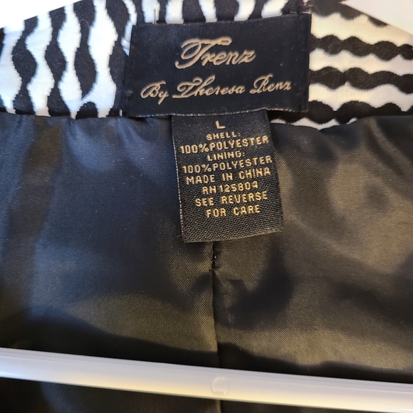 VINTAGE TRENZ by Theresa Renz Open Front Blazer Black White Abstract Size Large - Picture 6 of 10